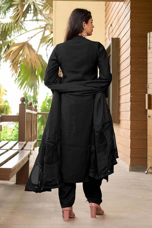 Black Art Silk Embroidered Kurti Pant Set