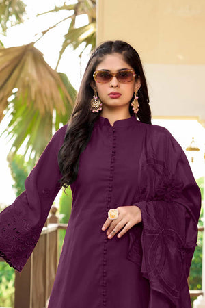 Violet Art Silk Embroidered Kurti Pant Set