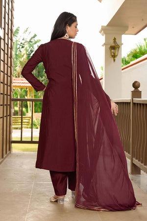 Red Art Silk Embroidered Kurti Pant Set