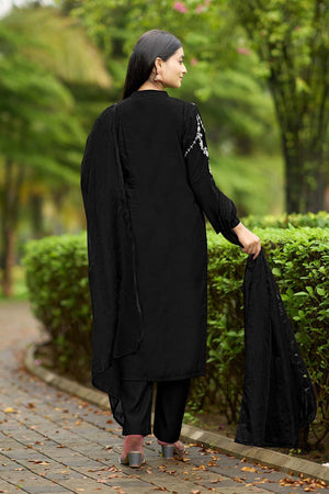 Black Art Silk Embroidered Kurti Pant Set