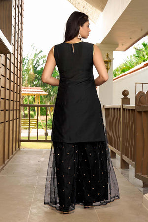 Black Resham Embroidery Cotton Shahara Suit Set