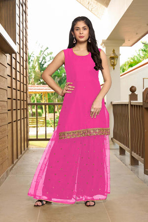 Pink Resham Embroidery Cotton Shahara Suit Set