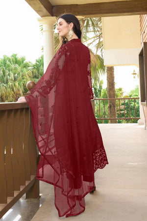 Maroon Embroidered Art Silk Kurti Pant Set (NC2222BSKD)