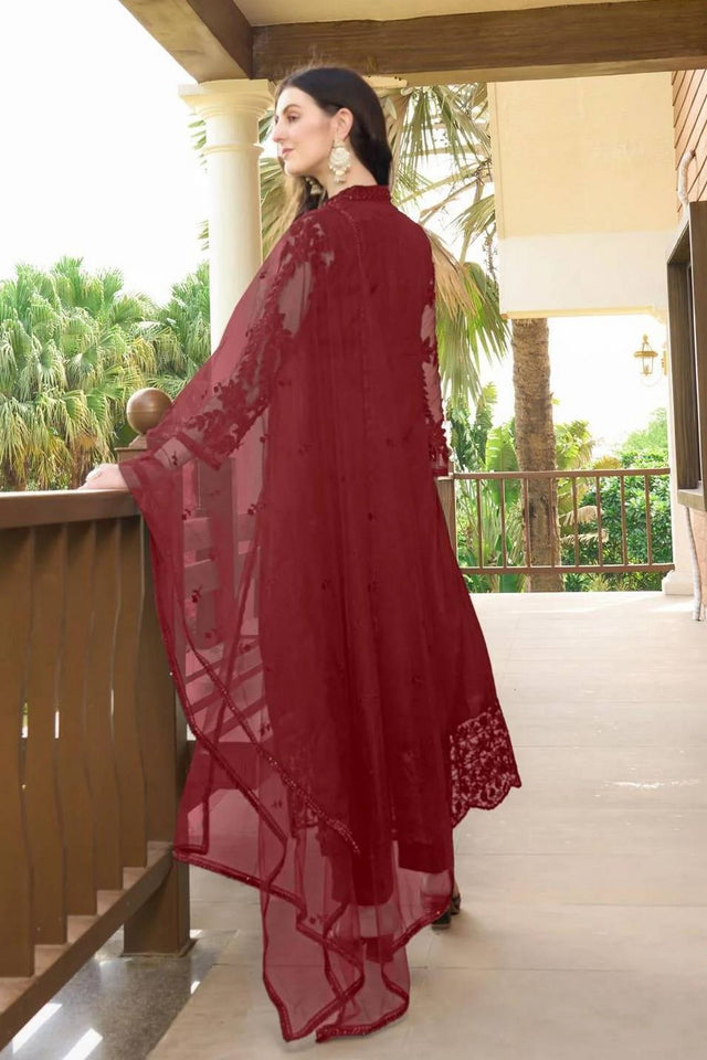 Maroon Embroidered Art Silk Kurti Pant Set (NC2222BSKD)