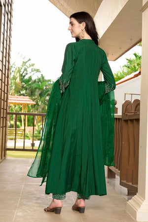 Green Embroidered Art Silk Kurti Pant Set (NC2223ASKD)