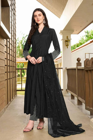 Black Embroidered Art Silk Kurti Pant Set (NC2223BSKD)