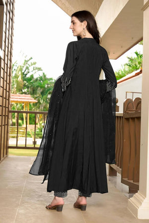 Black Embroidered Art Silk Kurti Pant Set (NC2223BSKD)