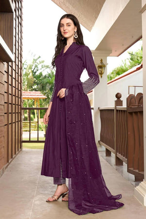 Violet Embroidered Art Silk Kurti Pant Set (NC2223DSKD)