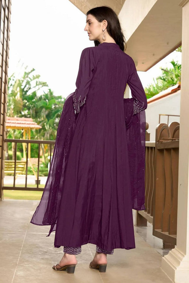 Violet Embroidered Art Silk Kurti Pant Set (NC2223DSKD)