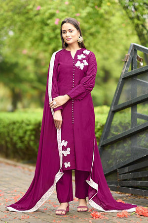 Pink Art Silk Embroidered Kurti Pant Set