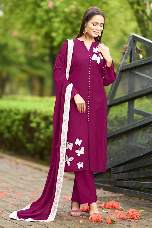 Pink Art Silk Embroidered Kurti Pant Set