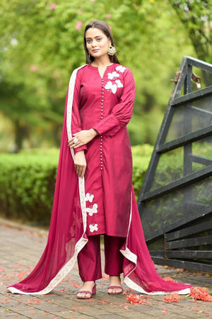 Dark Blue Embroidered Art Silk Kurti Pant Set (NC2225ASKD)
