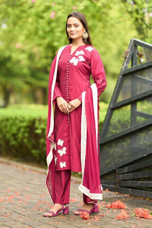 Dark Blue Embroidered Art Silk Kurti Pant Set (NC2225ASKD)