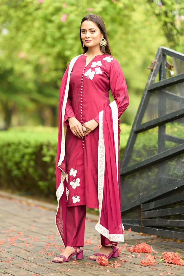 Dark Blue Embroidered Art Silk Kurti Pant Set (NC2225ASKD)