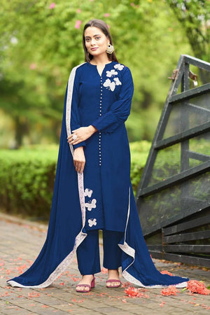 Violet Embroidered Art Silk Kurti Pant Set (NC2225CSKD)
