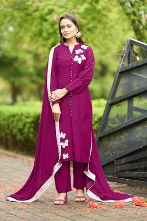 Maroon Embroidered Art Silk Kurti Pant Set (NC2225DSKD)