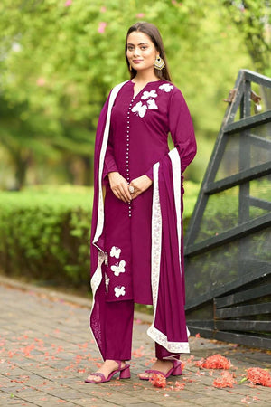 Maroon Embroidered Art Silk Kurti Pant Set (NC2225DSKD)