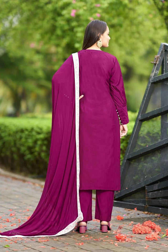 Maroon Embroidered Art Silk Kurti Pant Set (NC2225DSKD)