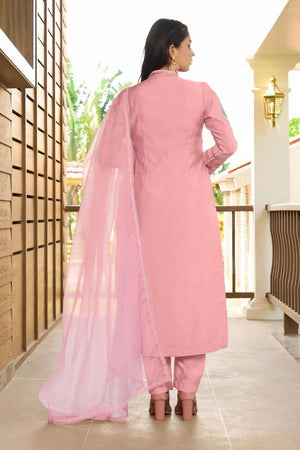 Light Pink Embroidered Art Silk Kurti Pant Set (NC2226ASKD)