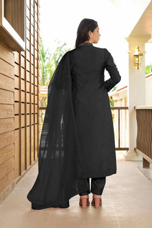 Black Embroidered Art Silk Kurti Pant Set (NC2226BSKD)