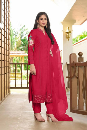 Pink Embroidered Art Silk Kurti Pant Set (NC2226CSKD)