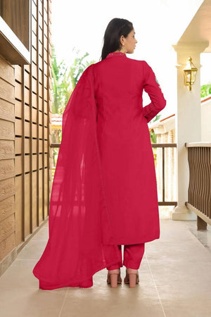 Pink Embroidered Art Silk Kurti Pant Set (NC2226CSKD)