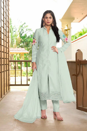Light Green Embroidered Art Silk Kurti Pant Set (NC2226DSKD)