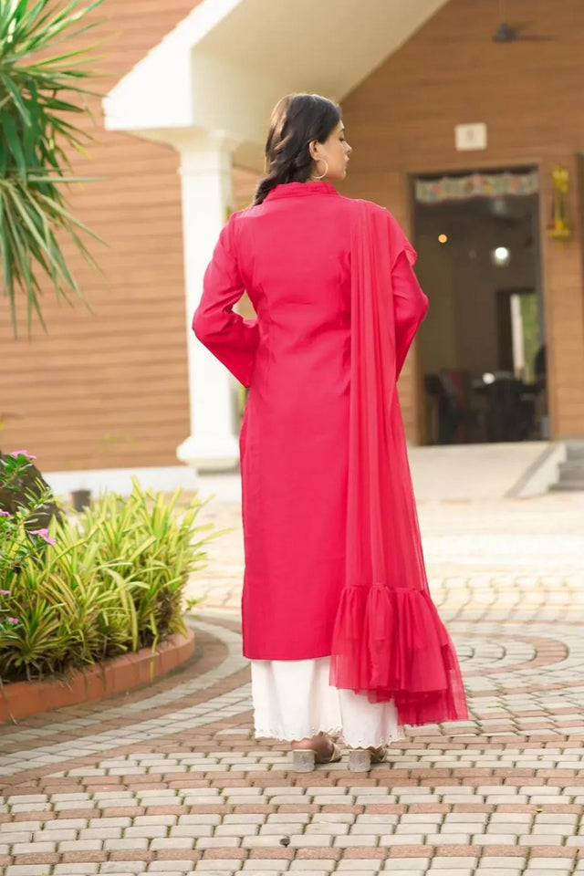 Pink Embroidered Art Silk Kurti Pant Set (NC2231ASKD)