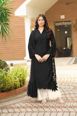 Black Embroidered Art Silk Kurti Pant Set (NC2231BSKD)