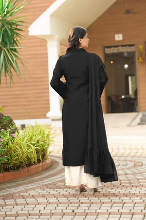 Black Embroidered Art Silk Kurti Pant Set (NC2231BSKD)