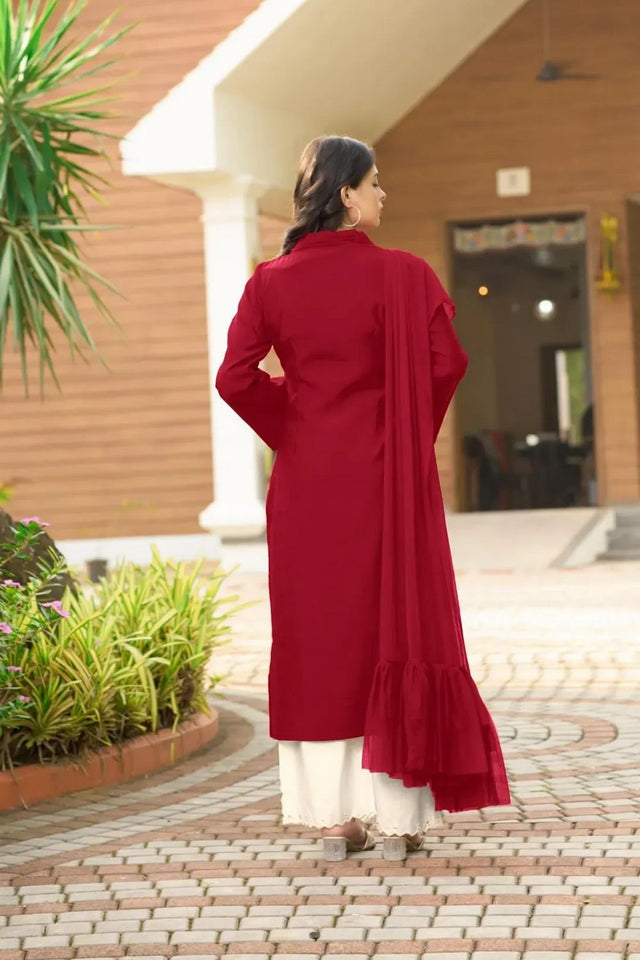 Maroon Embroidered Art Silk Kurti Pant Set (NC2231CSKD)