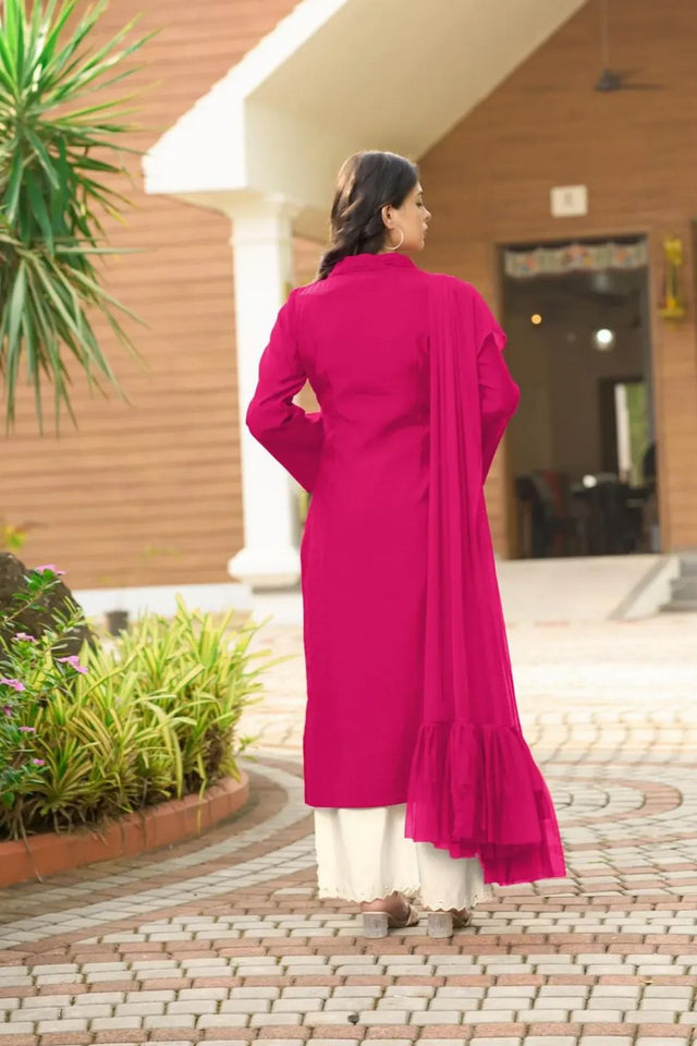Dark Pink Embroidered Art Silk Kurti Pant Set (NC2231DSKD)