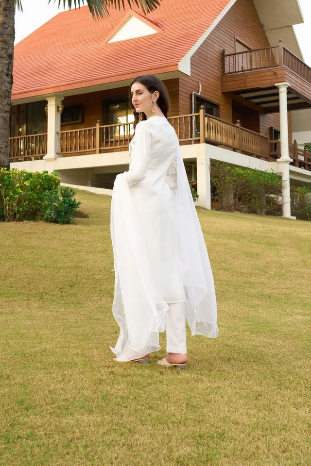 Off White Embroidered Art Silk Kurti Pant Set (NC2232ASKD)
