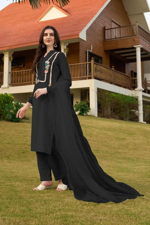 Black Embroidered Art Silk Kurti Pant Set (NC2232BSKD)