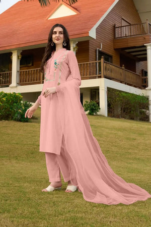 Light Pink Embroidered Art Silk Kurti Pant Set (NC2232DSKD)