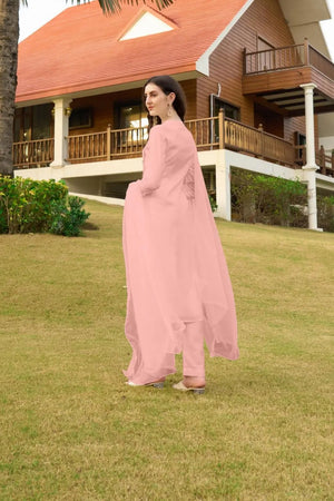 Light Pink Embroidered Art Silk Kurti Pant Set (NC2232DSKD)