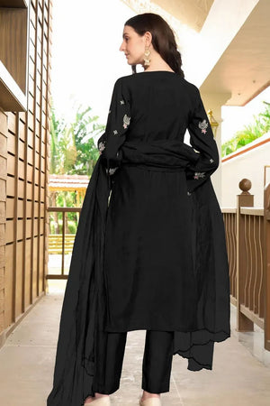 Black Embroidered Art Silk Kurti Pant Set (NC2233BSKD)