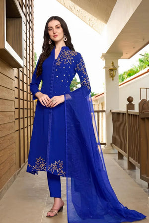 Violet Embroidered Art Silk Kurti Pant Set (NC2233ESKD)