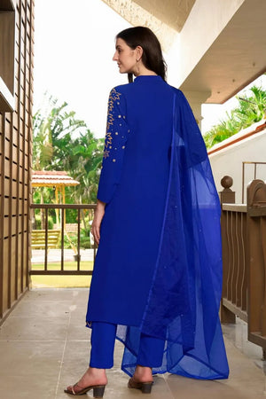 Blue Embroidered Georgette Kurti Pant Set (NC2234ASKD)