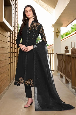 Black Embroidered Georgette Kurti Pant Set (NC2234BSKD)
