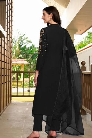 Black Embroidered Georgette Kurti Pant Set (NC2234BSKD)