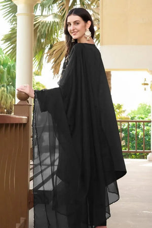 Black Embroidered Satin Kurti Pant Set (NC2235BSKD)