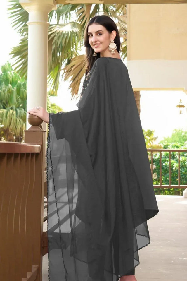Grey Embroidered Satin Kurti Pant Set (NC2235DSKD)