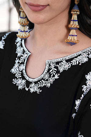 Black Floral Embroidered Satin Kurti Pant Set (NC2237BKS)