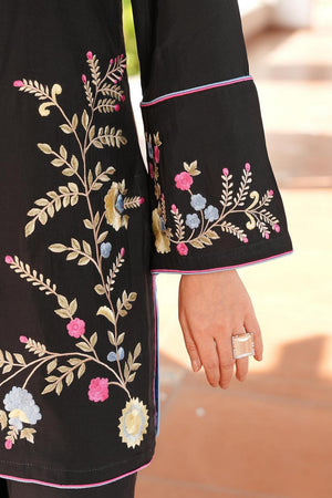 Black Floral Embroidered Art Silk Kurti Pant Set (NC2240AKS)