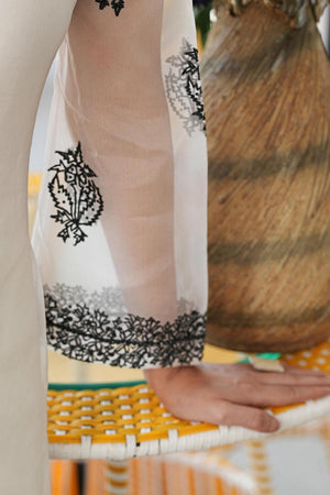 Cream Floral Embroidered Organza Kurti Pant Set (NC2241AKS)