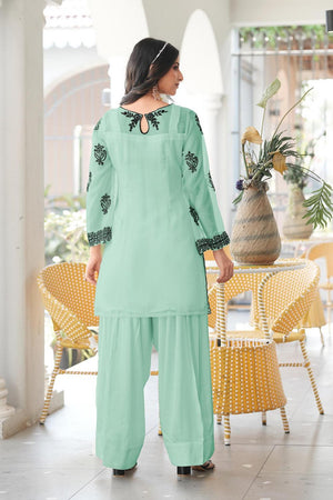 Green Floral Embroidered Organza Kurti Pant Set (NC2241DKS)