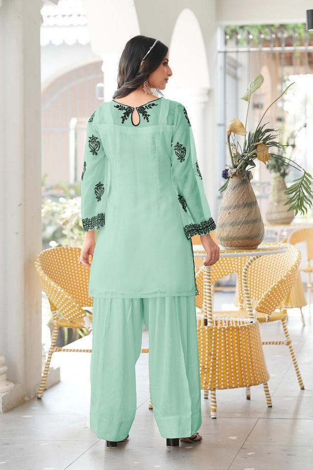 Green Floral Embroidered Organza Kurti Pant Set (NC2241DKS)