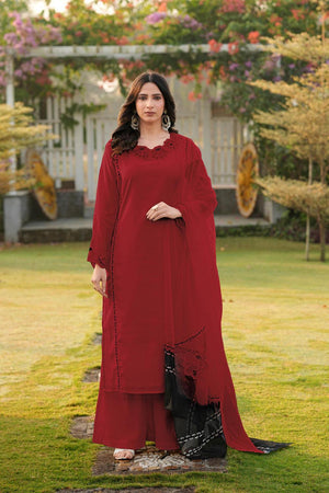 Maroon Embroidered Art Silk Kurti Pant Set (NC2242BKS)