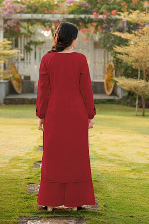 Maroon Embroidered Art Silk Kurti Pant Set (NC2242BKS)